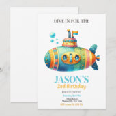 Submarine Waterverf Kids Verjaardagsfeest Kaart (Voorkant / Achterkant)