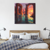 Submerged Ruins - Landscape Illustration Style Canvas Afdruk (Insitu (Slaapkamer))