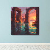 Submerged Ruins - Landscape Illustration Style Canvas Afdruk (Insitu (Houten vloer))