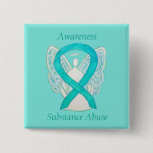 Substantie van misbruik Awareness Angel Blauwgroen Vierkante Button 5,1 Cm (Voorkant)
