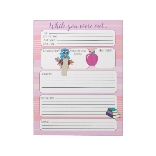 Substitueer leraar terwijl u uit roze vorm was notitieblok (Linkerzijde)