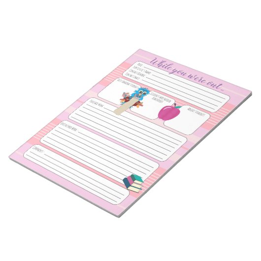 Substitueer leraar terwijl u uit roze vorm was notitieblok (Schuin)