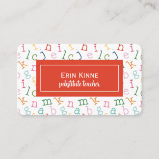 Substitute Teacher Business Calling Card Alphabet Visitekaartje
