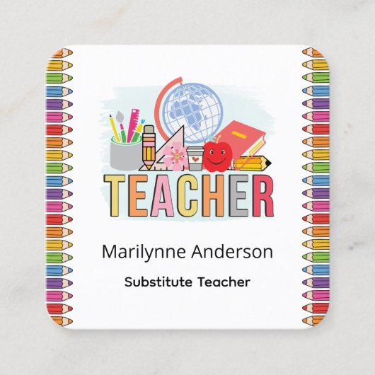 Substitute Teacher Vierkante Visitekaartje (Voorkant)