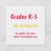 Substituut leraar rode appel kleurrijke kleurrijke vierkante visitekaartje (Achterkant)