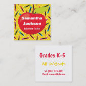 Substituut leraar rode appel kleurrijke kleurrijke vierkante visitekaartje (Voorkant / Achterkant)