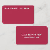 Substituut leraar Tutor Magenta Visitekaartje (Voorkant / Achterkant)