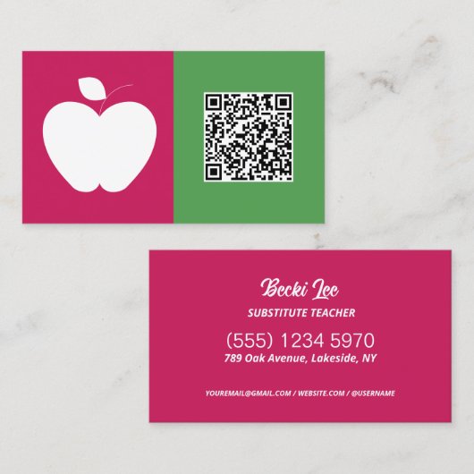 Substituut Teacher Custom QR Visitekaartje (Voorkant / Achterkant)