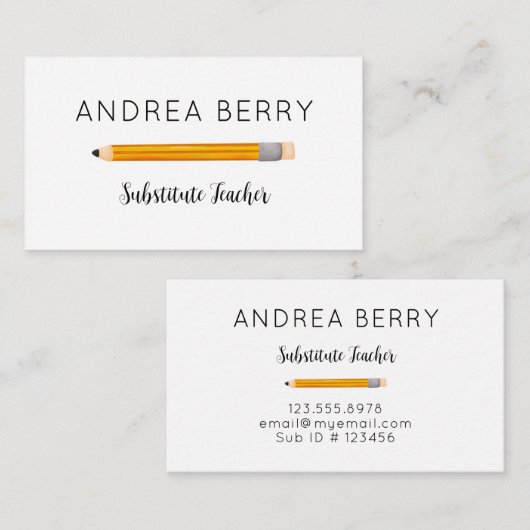 Substituut Visitekaartje gele potlood leraar (Voorkant / Achterkant)