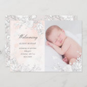 subtiel blush florale geboortekaartje kaart (Voorkant / Achterkant)