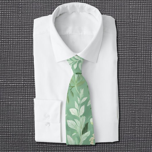 subtiel groen botanisch patroon stropdas