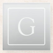 Subtiel Lichtgrijs Gradiënt Achternaam Monogram Glazen Onderzetter (Voorkant)