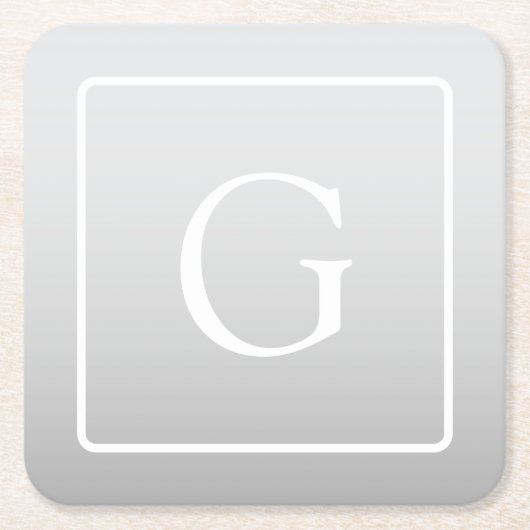 Subtiel Lichtgrijs Gradiënt Achternaam Monogram Kartonnen Onderzetters (Voorkant)