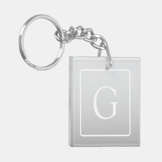 Subtiel Lichtgrijs Gradiënt Achternaam Monogram Sleutelhanger (Voorkant Links)