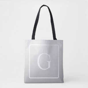 Subtiel Lichtgrijs Gradiënt Achternaam Monogram Tote Bag