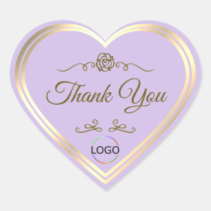 Subtiel Lila met Goud Lijst en Logo Bedankt Hart Sticker