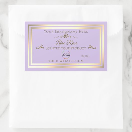 Subtiel Lila Product Label Goud Lijst met Logo (Tas)