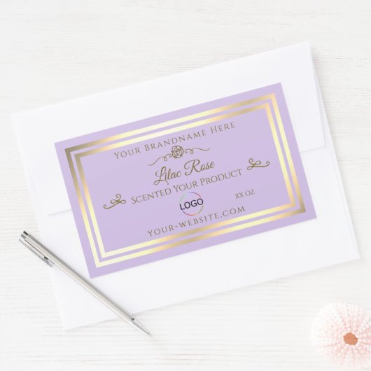 Subtiel Lila Product Label Goud Lijst met Logo (Envelop)