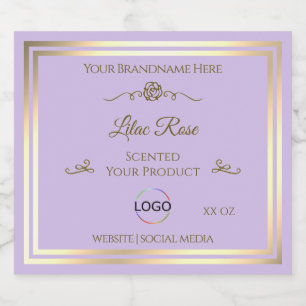 Subtiel Lila Product Label Goud Lijst met Logo Likeurfles Etiket
