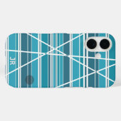 Subtiel Monogram Aqua en wit Abstract Case-Mate iPhone Case (Achterkant (horizontaal))