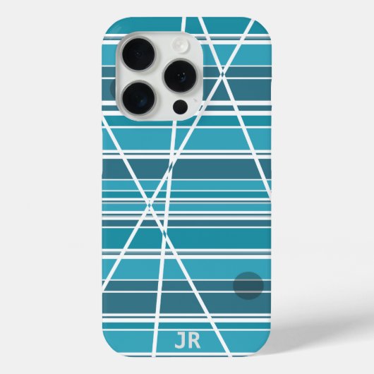 Subtiel Monogram Aqua en wit Abstract Case-Mate iPhone Case (Achterkant)