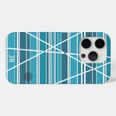 Subtiel Monogram Aqua en wit Abstract Case-Mate iPhone Case (Achterkant (horizontaal))