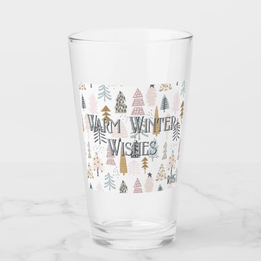 Subtiel monogram, rustieke winterbomen pint bier glas (Voorkant)