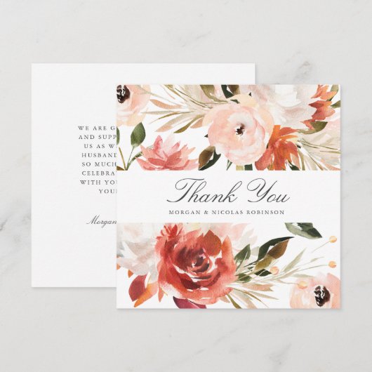 Subtiel rood en wit bloemenplein dank u kaart (Voorkant / Achterkant)