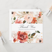 Subtiel rood en wit bloemenplein dank u kaart (Voorkant / Achterkant in situ)