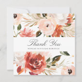 Subtiel rood en wit bloemenplein dank u kaart (Voorkant)