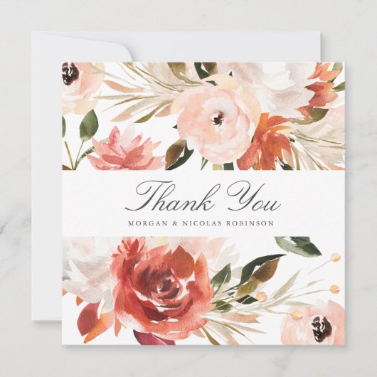 Subtiel rood en wit bloemenplein dank u kaart (Voorkant)