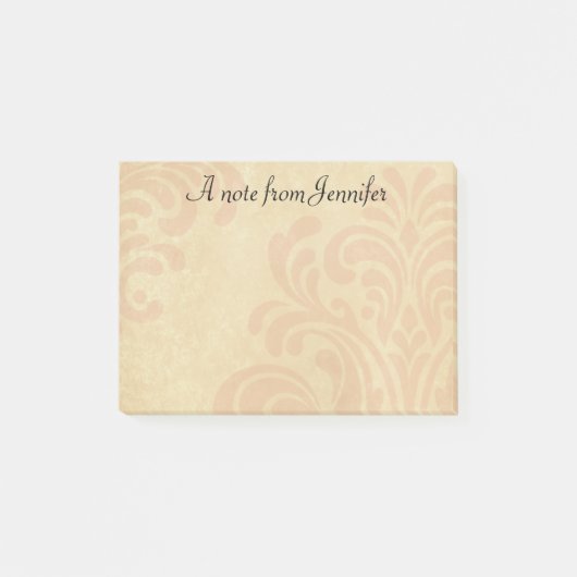Subtiel Roze en beige Damask met aangepaste naam Post-it® Notes (Voorkant)
