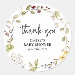 Subtiel Wildflower Wreath Baby shower Ronde Sticker