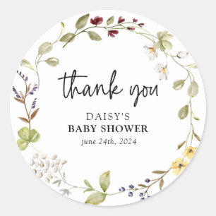 Subtiel Wildflower Wreath Baby shower Ronde Sticker
