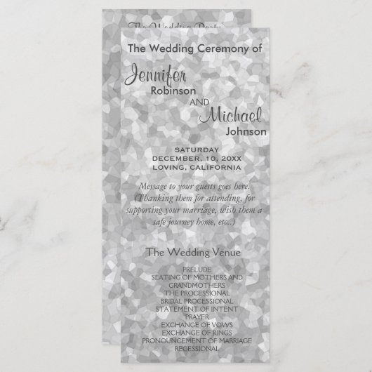 Subtiel Zilveren Glitter Trouwprogramma Programmakaart (Voorkant / Achterkant)