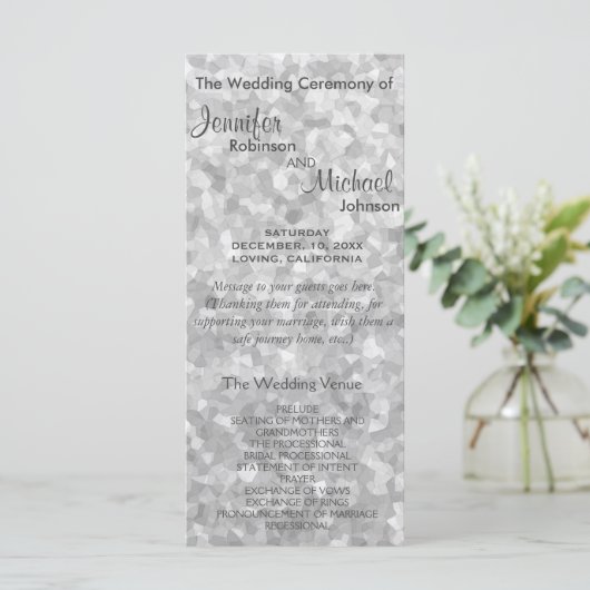 Subtiel Zilveren Glitter Trouwprogramma Programmakaart (Staand voorkant)