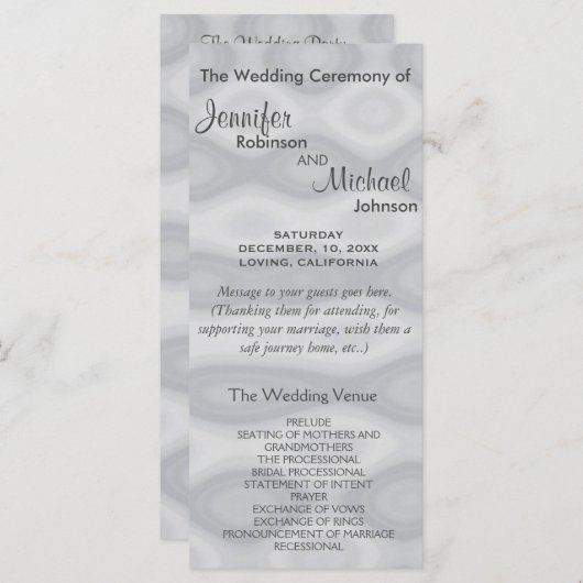 Subtiel Zilveren Trouwprogramma Programmakaart (Voorkant / Achterkant)