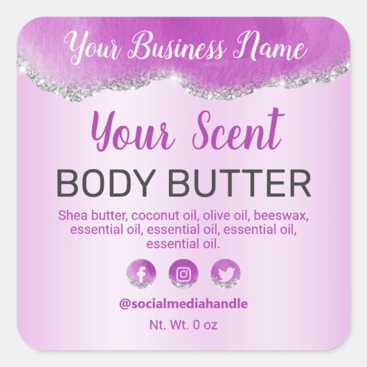 Subtiele Agaat Paarse Silver Glitter productetiket Vierkante Sticker (Voorkant)