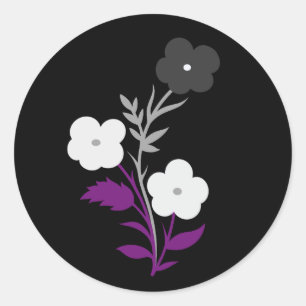 Subtiele aseksuele vlag bloemen ronde sticker