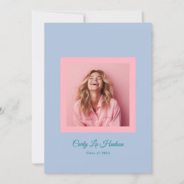 Subtiele Blauwe Roze Hoge School Foto Grad Aankondiging