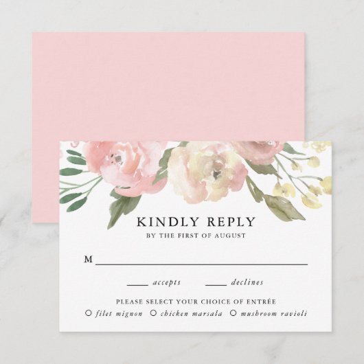 Subtiele bloemen | Maaltijdkeuze bruiloft RSVP Kaa (Voorkant / Achterkant)