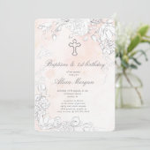 Subtiele bloesemdoop en eerste verjaardag kaart (Staand voorkant)