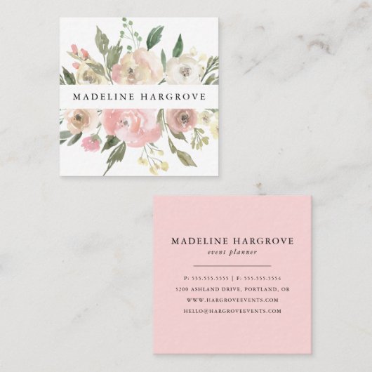 Subtiele Blooms Waterverf Bloemen Vierkante Visitekaartje (Voorkant / Achterkant)