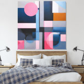 Subtiele Blues & Pinks in Geometrische abstractie Canvas Afdruk (Insitu (Slaapkamer))