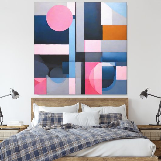 Subtiele Blues & Pinks in Geometrische abstractie Canvas Afdruk (Insitu (Slaapkamer))
