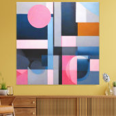 Subtiele Blues & Pinks in Geometrische abstractie Canvas Afdruk (Insitu (Woonkamer))