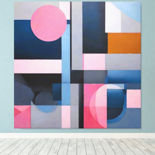 Subtiele Blues & Pinks in Geometrische abstractie Canvas Afdruk (Insitu (Houten vloer))