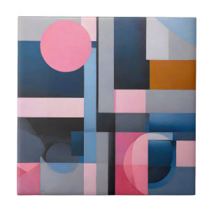 Subtiele Blues & Pinks in Geometrische abstractie Tegeltje