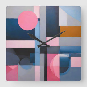Subtiele Blues & Pinks in Geometrische abstractie Vierkante Klok