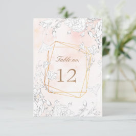 Subtiele Blush Bloemen Tafel Nummer RSVP Kaartje